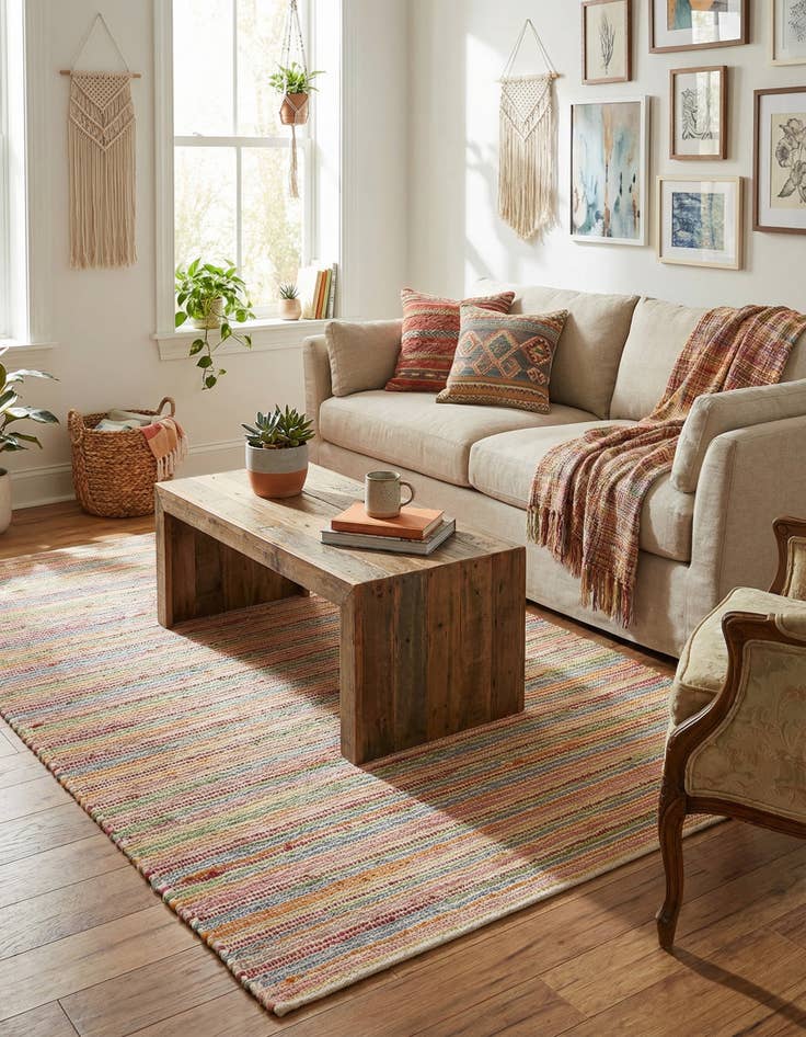 Detail image of  4' 1 x 6' 1  Hand Woven Happy Rugs Rainbow Weave