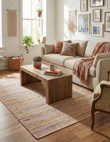 4' 1 x 6' 1 Hand Woven Happy Rugs Rainbow Weave