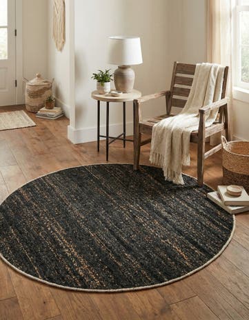 Midnight Denim Blue Hand Woven Palm Beach Jute Round Rug