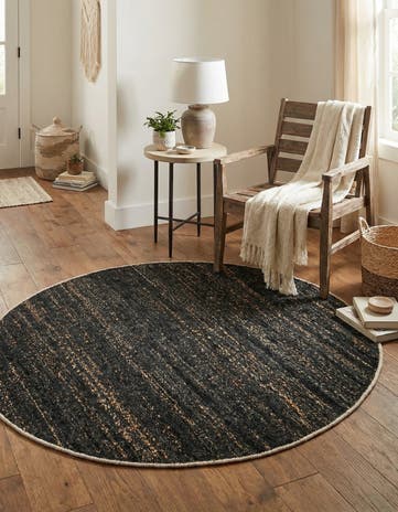 Midnight Denim Blue Hand Woven Palm Beach Jute Round Rug