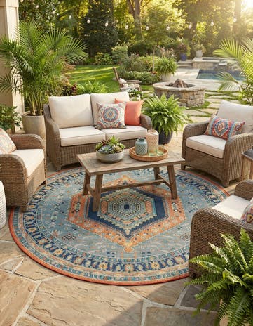 7' 10 x 7' 10 Easy-Clean Baja Indoor / Outdoor Round Rug