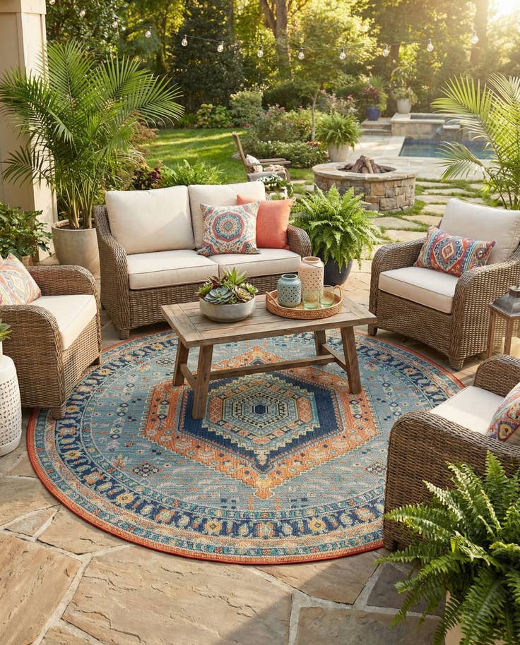 Detail image of 7' 10 x 7' 10 Easy-Clean Baja Indoor / Outdoor Round Rug