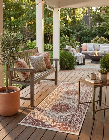 Rust Red Easy-Clean Traditional Indoor / Outdoor Runner Rug