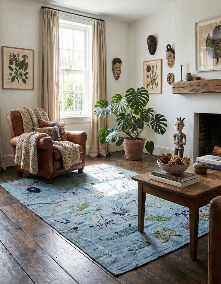 Detail image of 4' 8 x 6' 3  Hand Woven Kilim Suzani Wool Rug