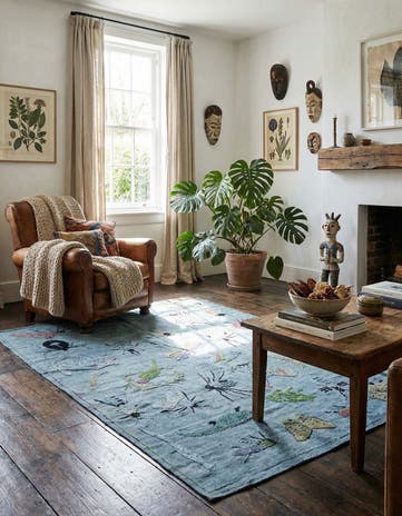4' 8 x 6' 3 Hand Woven Kilim Suzani Wool Rug