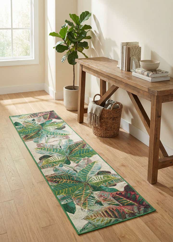 2' x 8' Easy-Clean Botanical Indoor / Outdoor Runner Rug