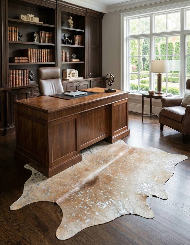 Detail image of  6' 7 x 7' 9 Cowhide Leather Freeform Rug