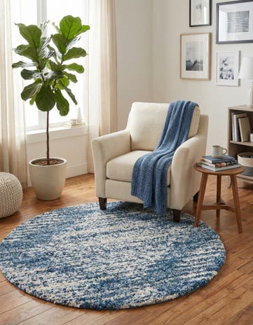 Blue Serenity Shag Round Rug