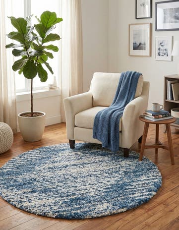 Blue Serenity Shag Round Rug
