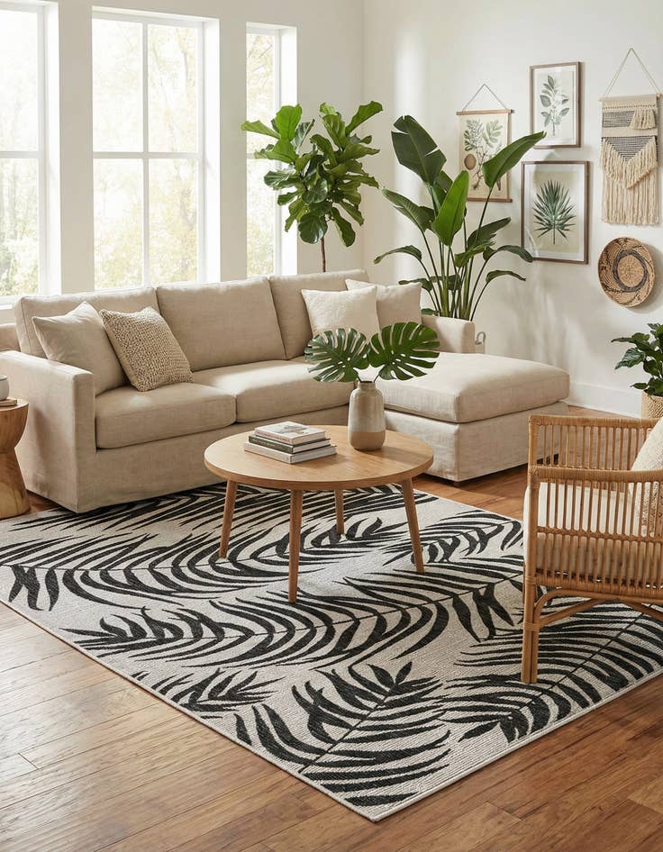 Detail image of 5' 3 x 8'  Washable Botanical Indoor / Outdoor Rug