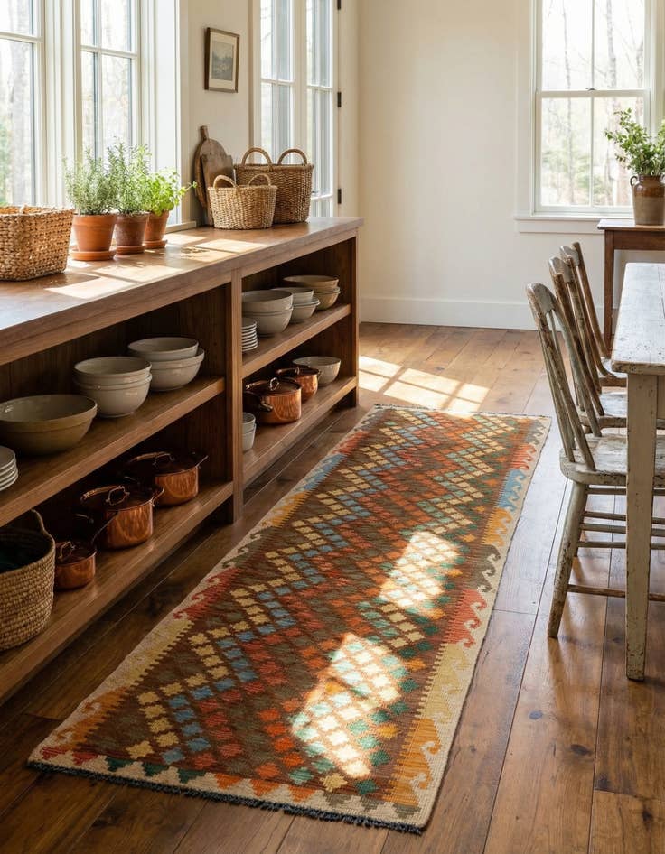 Detail image of 2' 7 x 9' 8  Hand Woven Kilim Maymana Wool Runner Rug