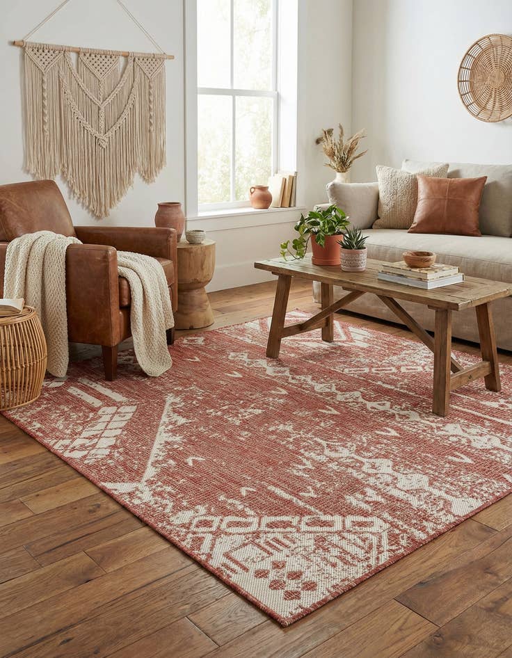 Detail image of  5' 3 x 5' 3  Washable Bohemian Indoor / Outdoor Square Rug