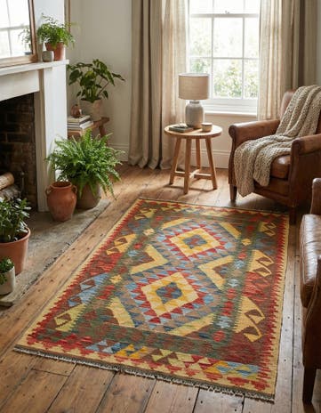 3' 2 x 5' Hand Woven Kilim Maymana Wool Rug