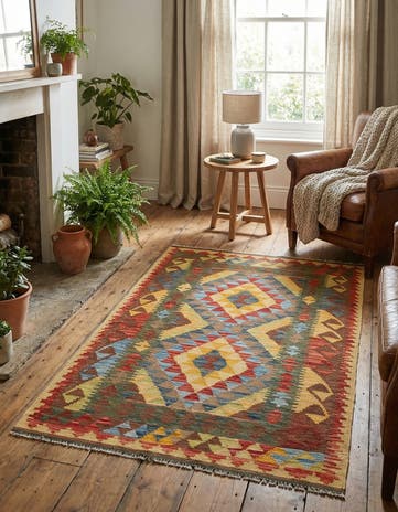 3' 2 x 5' Hand Woven Kilim Maymana Wool Rug