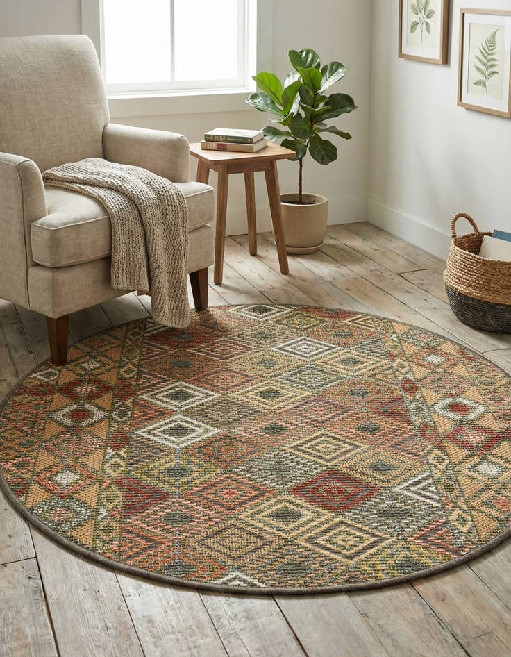 Detail image of  3' 3 x 3' 3  Washable Baja Indoor / Outdoor Round Rug