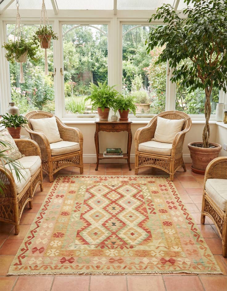 Detail image of 4' 10 x 6' 8  Hand Woven Kilim Waziri Wool Rug