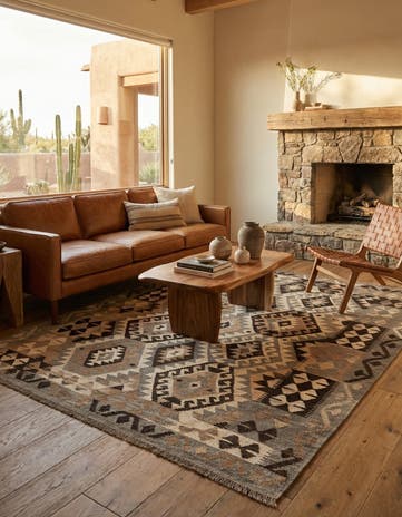 5' 2 x 6' 7 Hand Woven Kilim Maymana Wool Rug