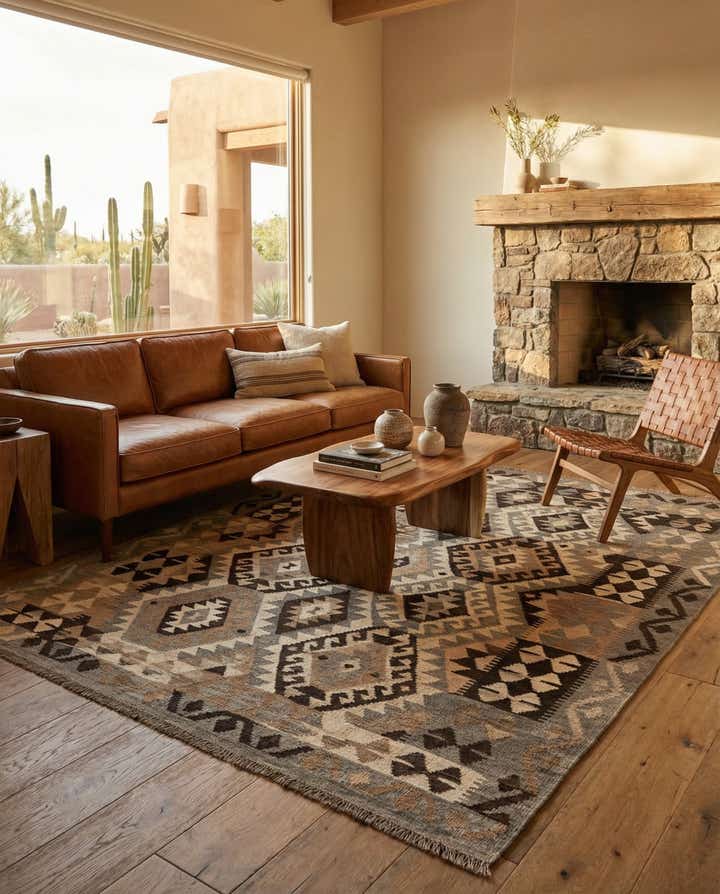 5' 2 x 6' 7 Hand Woven Kilim Maymana Wool Rug