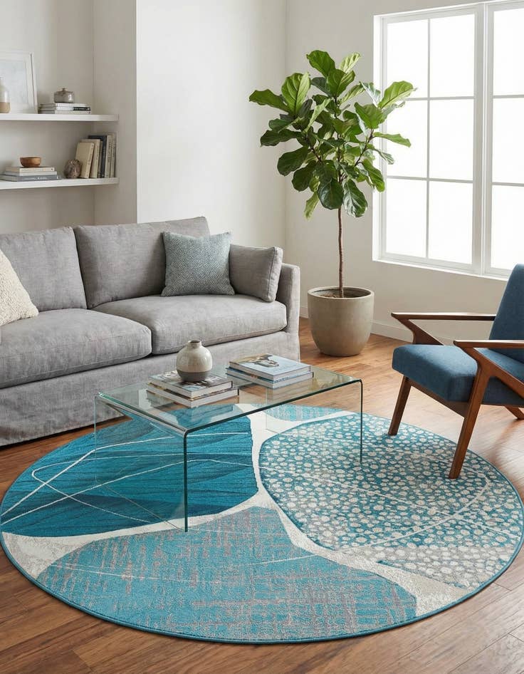 Detail image of 5' 3 x 5' 3 Easy-Clean Modern Indoor / Outdoor Round Rug