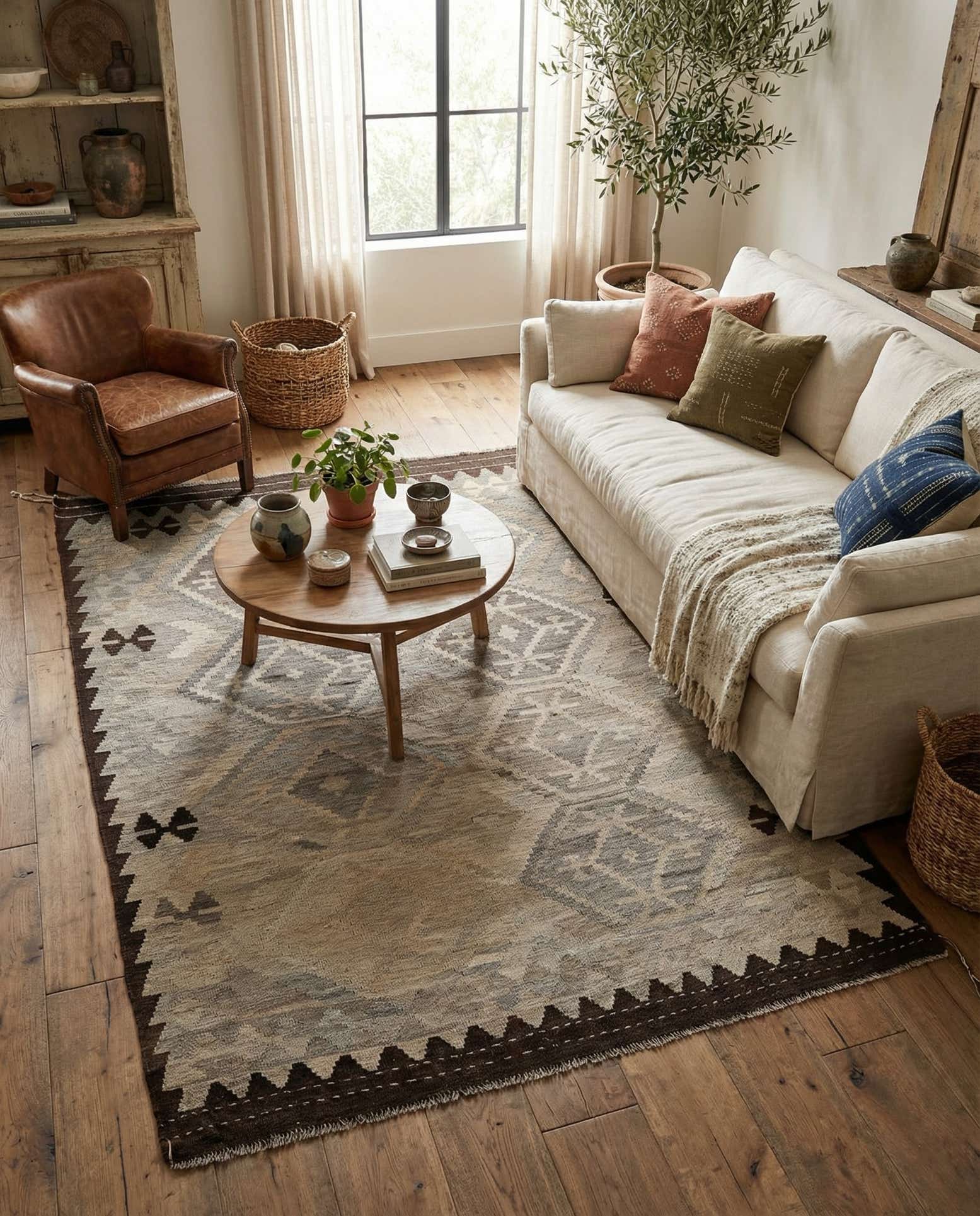 5' x 6' 9 Hand Woven Kilim Maymana Wool Rug