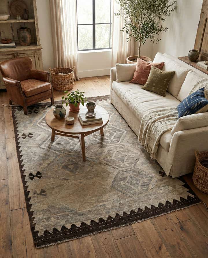 5' x 6' 9 Hand Woven Kilim Maymana Wool Rug