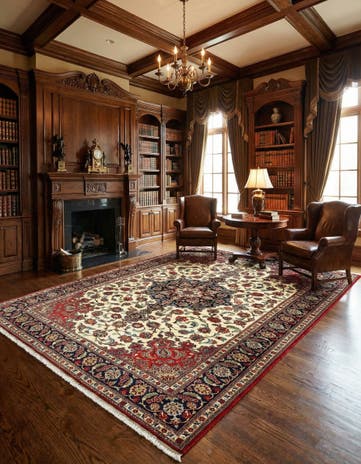 6' 8 x 9' 9 Hand Knotted Qom Persian Rug