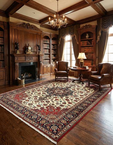 6' 8 x 9' 9 Hand Knotted Qom Persian Rug