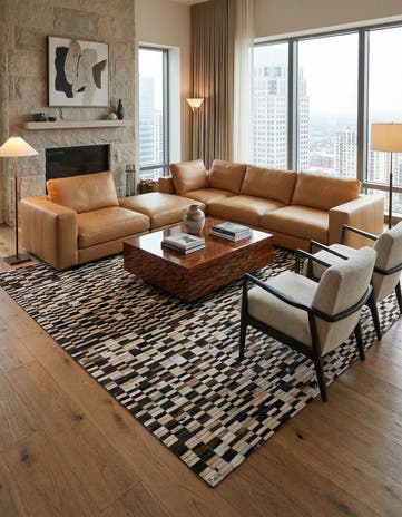 8' 1 x 9' 10 Cowhide Leather Rug