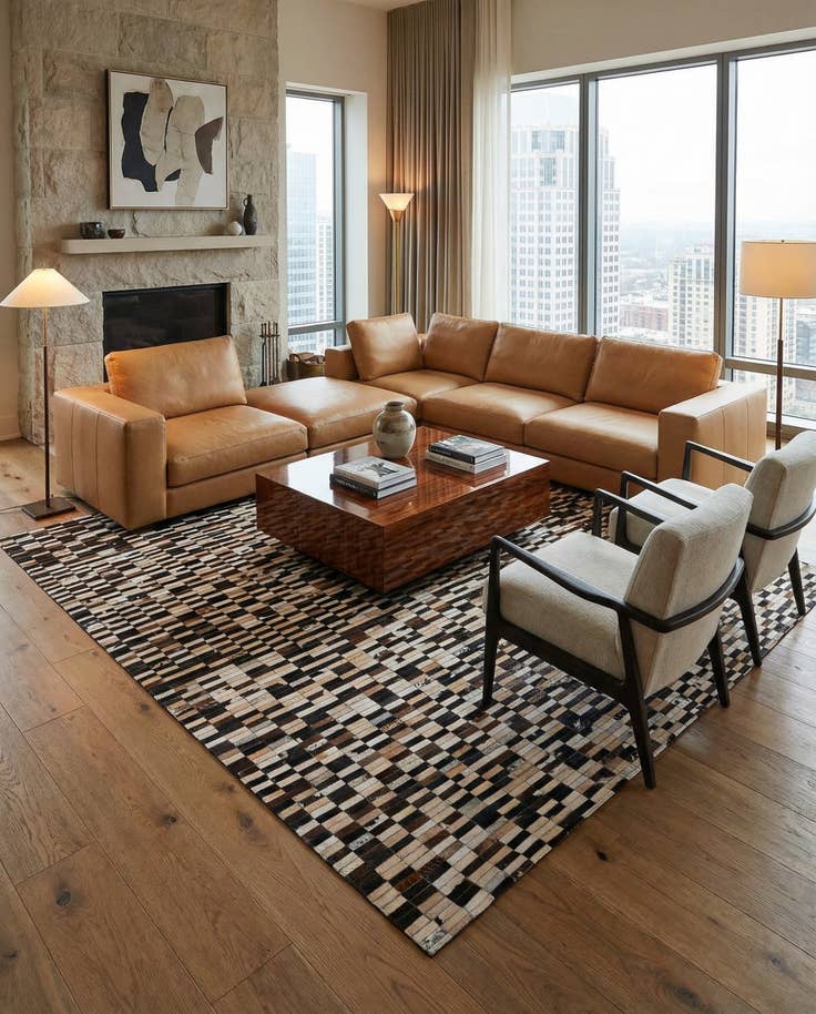 Detail image of 8' 1 x 9' 10 Cowhide Leather Rug