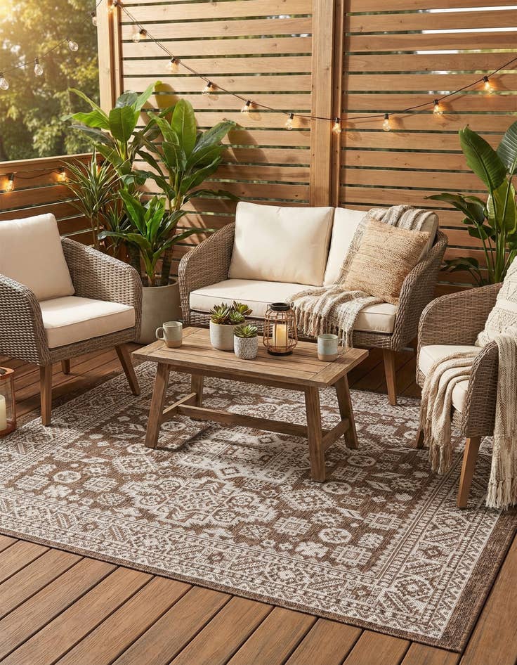 Detail image of  5' 3 x 5' 3  Washable Aztec Indoor / Outdoor Square Rug