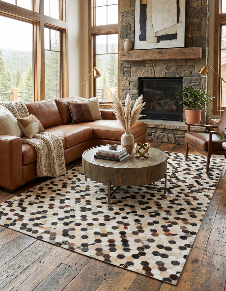 Detail image of 5' 1 x 8' Cowhide Leather Rug