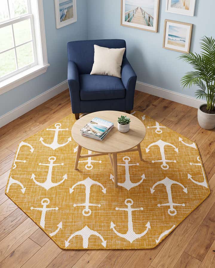 5' 3 x 5' 3 Easy-Clean Coastal Indoor / Outdoor Octagon Rug