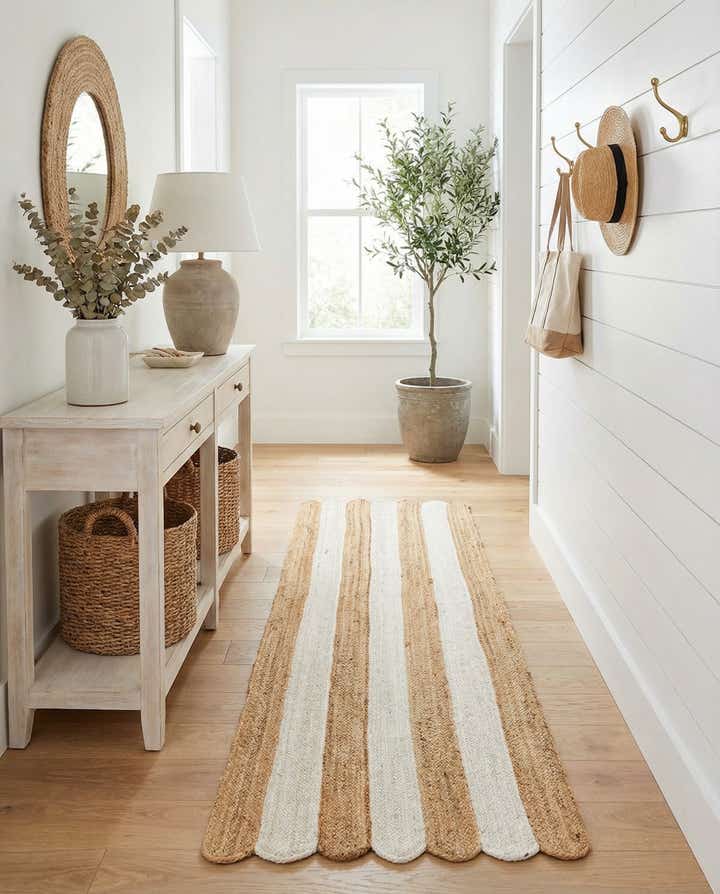 2' 7 x 10' Handmade Scallop Braided Jute Runner Rug