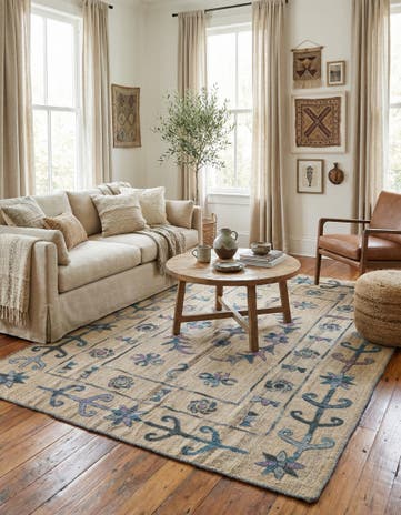 5' x 6' 8 Hand Woven Kilim Suzani Wool Rug