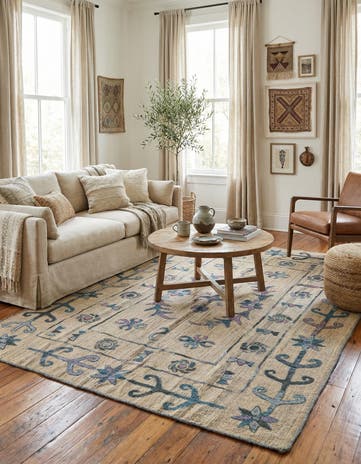 5' x 6' 8 Hand Woven Kilim Suzani Wool Rug