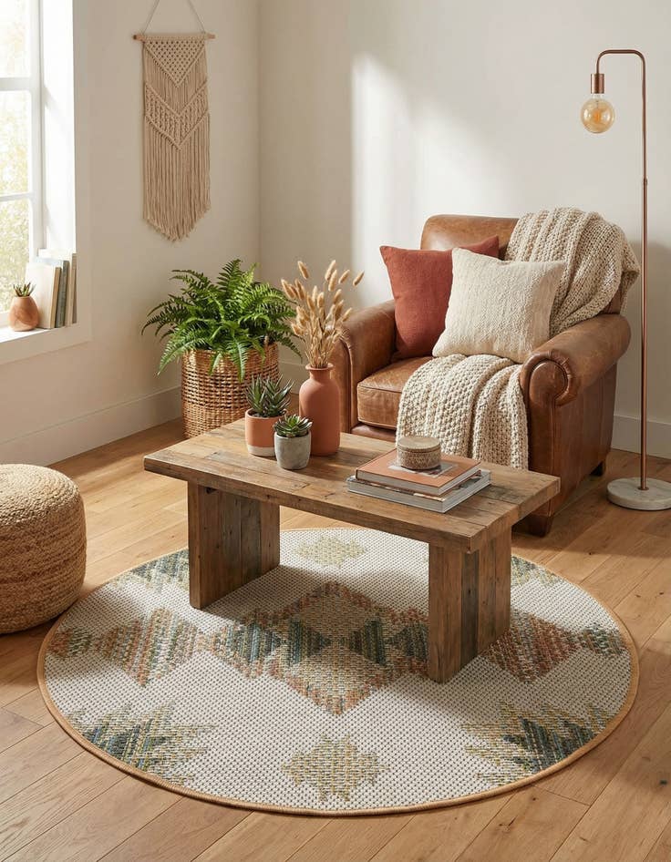 Detail image of  3' 3 x 3' 3  Washable Baja Indoor / Outdoor Round Rug