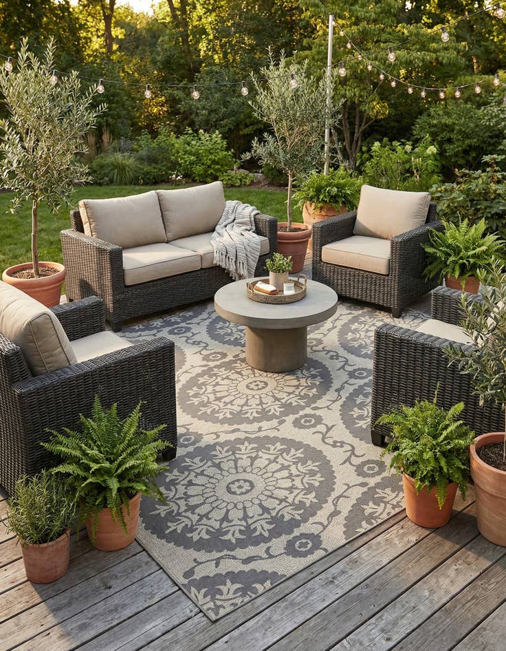 Detail image of 7' x 10'  Washable Botanical Indoor / Outdoor Rug