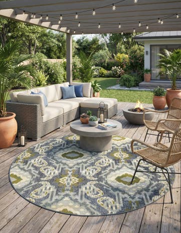 Blue Easy-Clean Modern Indoor / Outdoor Round Rug