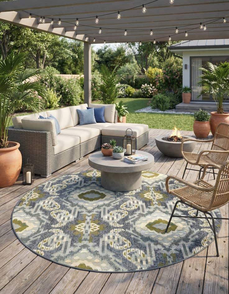 Detail image of 8' x 8'  Washable Modern Indoor / Outdoor Round Rug