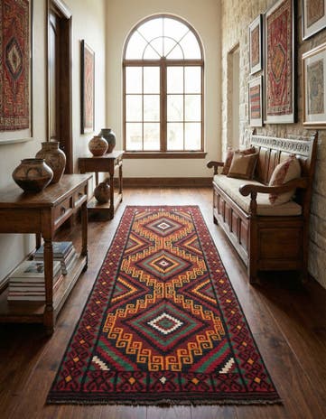 5' 5 x 14' 1 Hand Woven Kilim Fars Wool Runner Rug