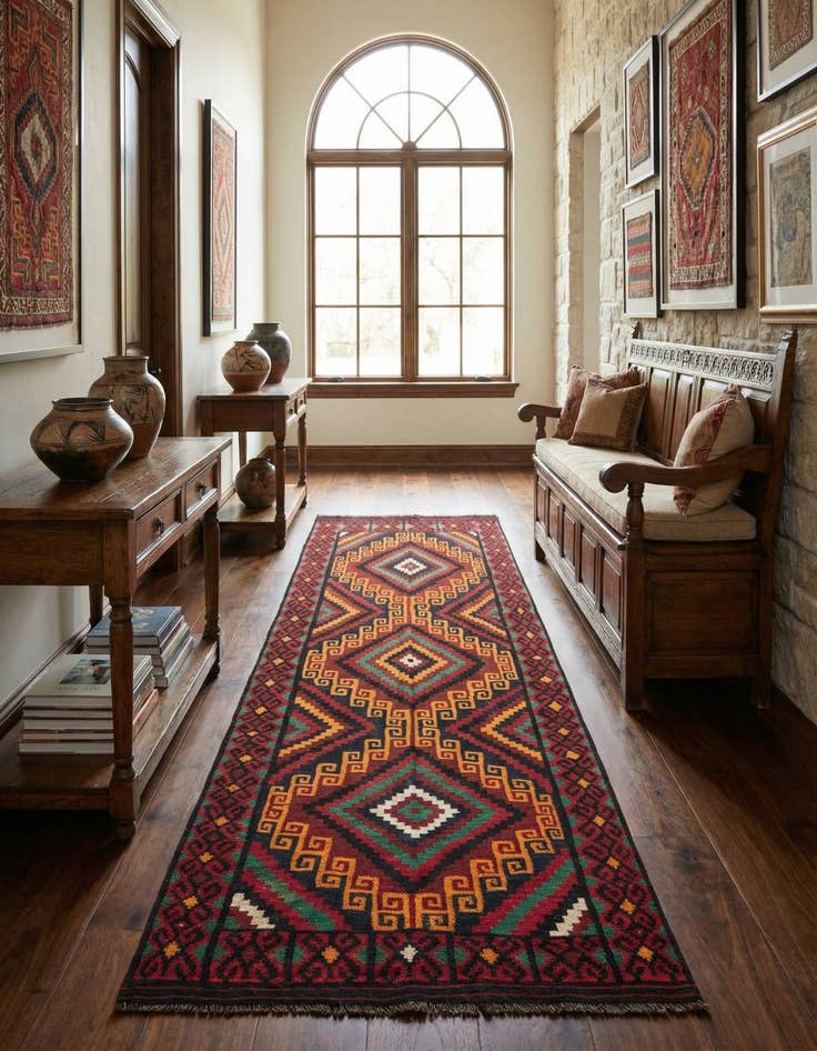 Detail image of 5' 5 x 14' 1  Hand Woven Kilim Fars Wool Runner Rug