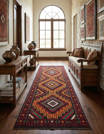 5' 5 x 14' 1 Hand Woven Kilim Fars Wool Runner Rug
