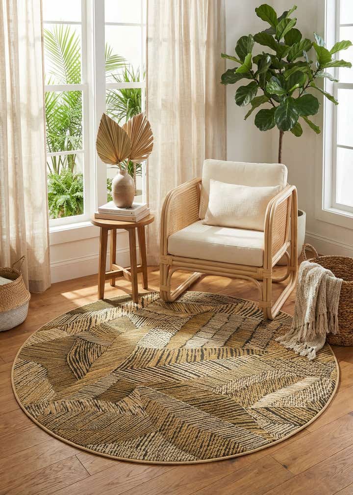 4' x 4' Easy-Clean Botanical Indoor / Outdoor Round Rug
