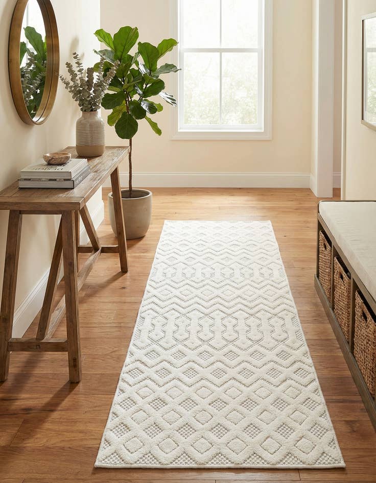 Detail image of 2' x 6'  Washable Trellis Textured Indoor / Outdoor Runner Rug