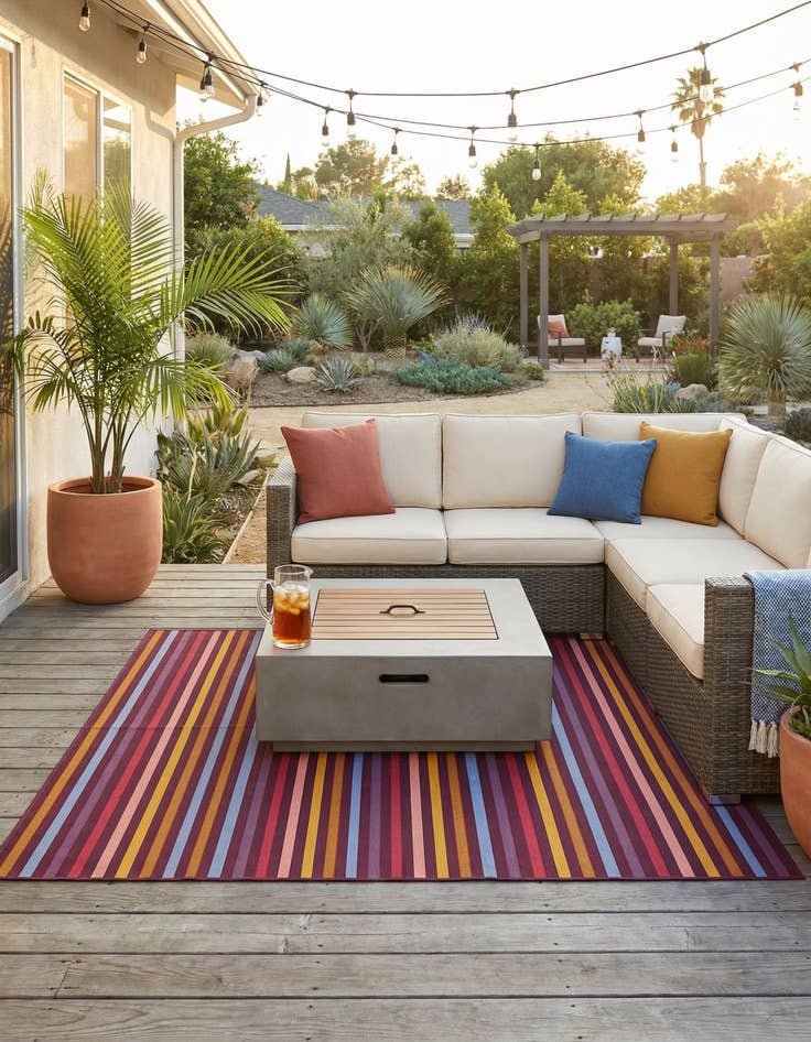 Detail image of 7' 10 x 7' 10 Easy-Clean Striped Indoor / Outdoor Square Rug