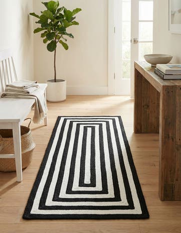 Black and White Easy-Clean Eco Verse Washable Indoor / Outdoor Runner Rug