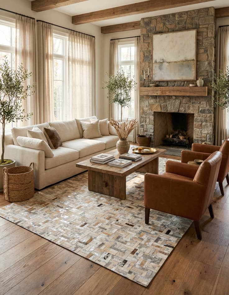 Detail image of 4' 11 x 8' 1 Cowhide Stocks Rug