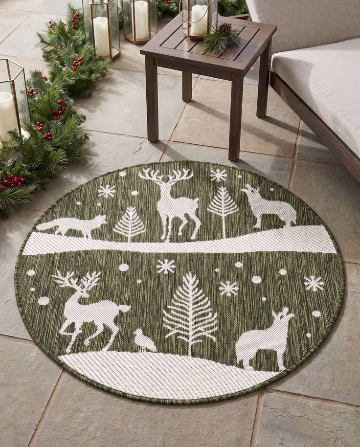 Detailansicht von 95cm x 95cm Leicht zu reinigen Holiday Innen- / Aussenbereich Rund Teppich