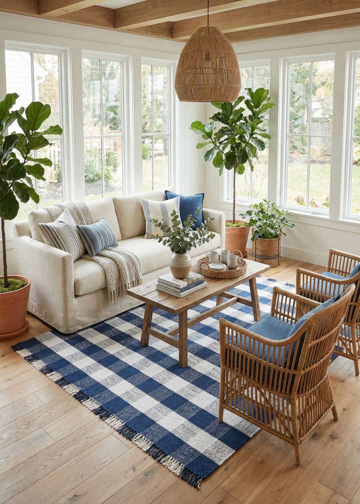 7' 10 x 7' 10 Easy-Clean Eco Plaid Washable Indoor / Outdoor Square Rug