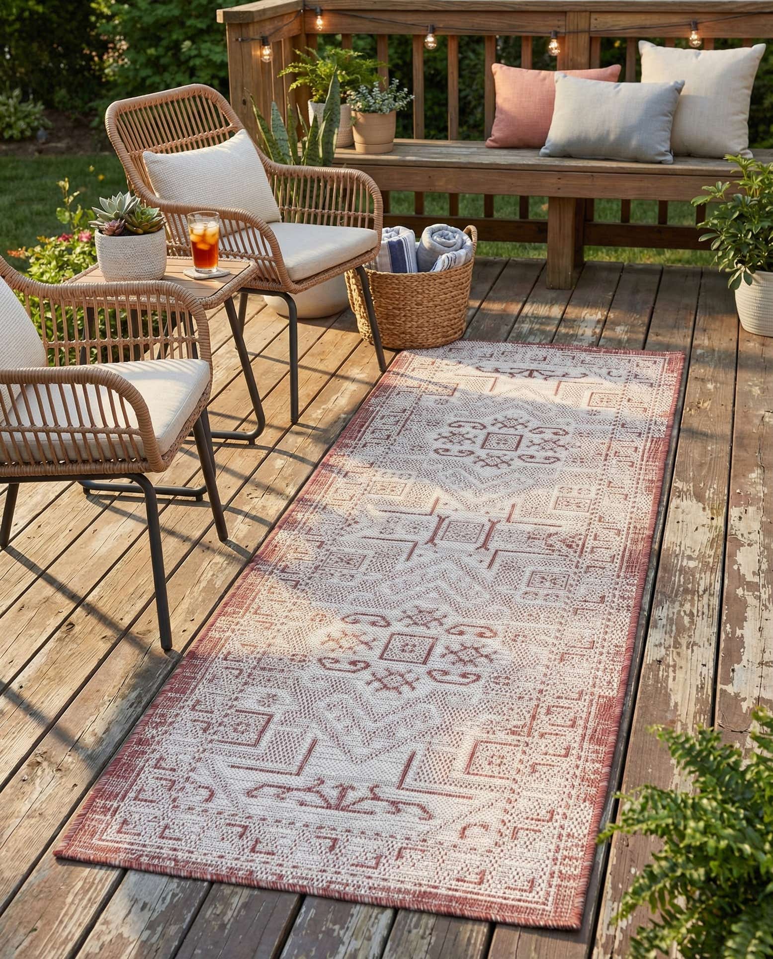2' x 6' Easy-Clean Aztec Indoor / Outdoor Runner Rug